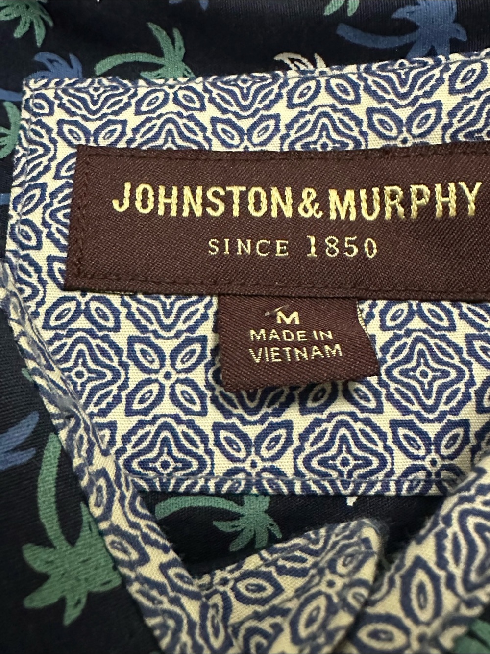 Johnston & Murphy Navy Palm-Print Button-Down Shirt - Picture 5 of 8